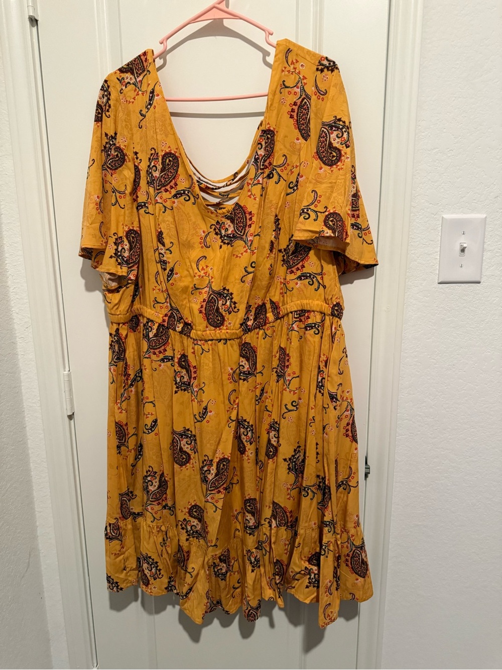 torrid Mustard Paisley Midi Dress with Crisscross Back